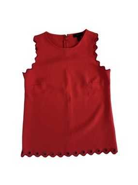 J. Crew Red Scalloped-Edge Sleeveless Shell Top
